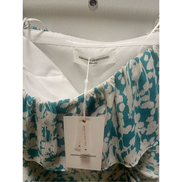 Amanda Uprichard Rosalinda Off the shoulder Dress Willow Green & White S NWT - Picture 4 of 4